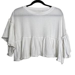 Urban Outfitters White Boxy Flare Sleeve Peplum Crop Top XS